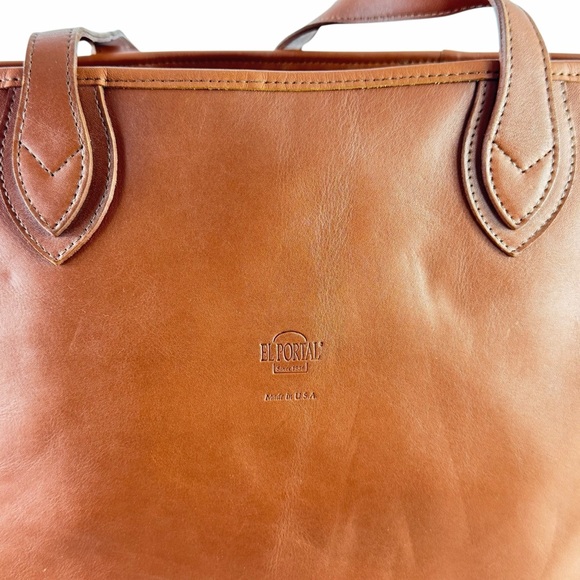 EL PORTAL Tote Bag in Brown Leather Tote Shopping Shoulder Bag Made in USA - Picture 9 of 12